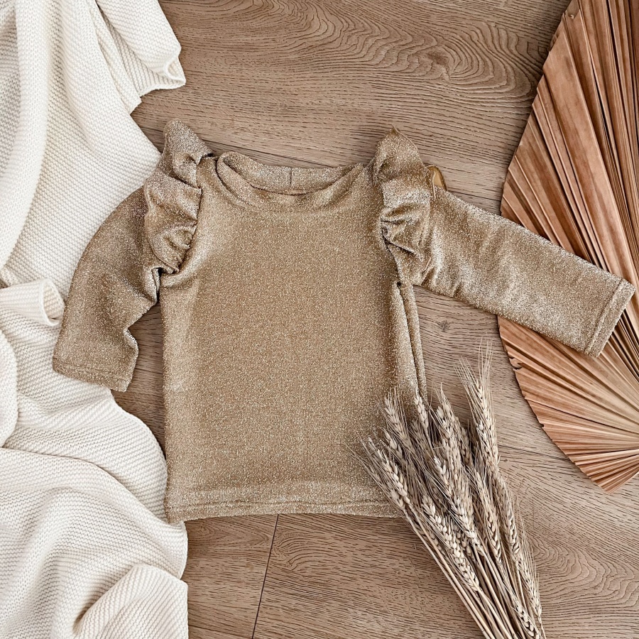 ruffle shirt glitter goud beige