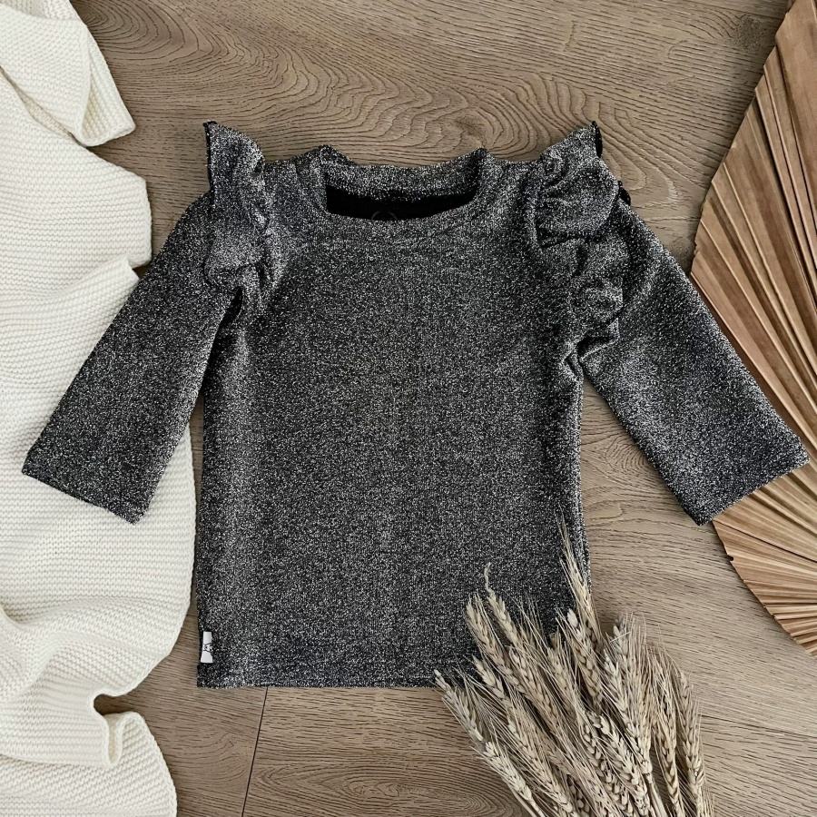 ruffle shirt glitter zwart
