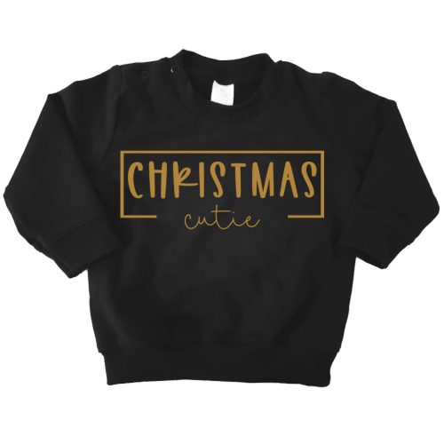 sweater christmas cutie handwrit zwart goud