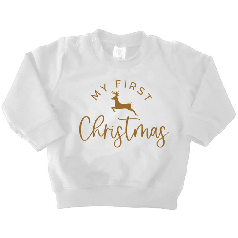 sweater wit first christmas gouden opdruk sweater wit first christmas gouden opdruk