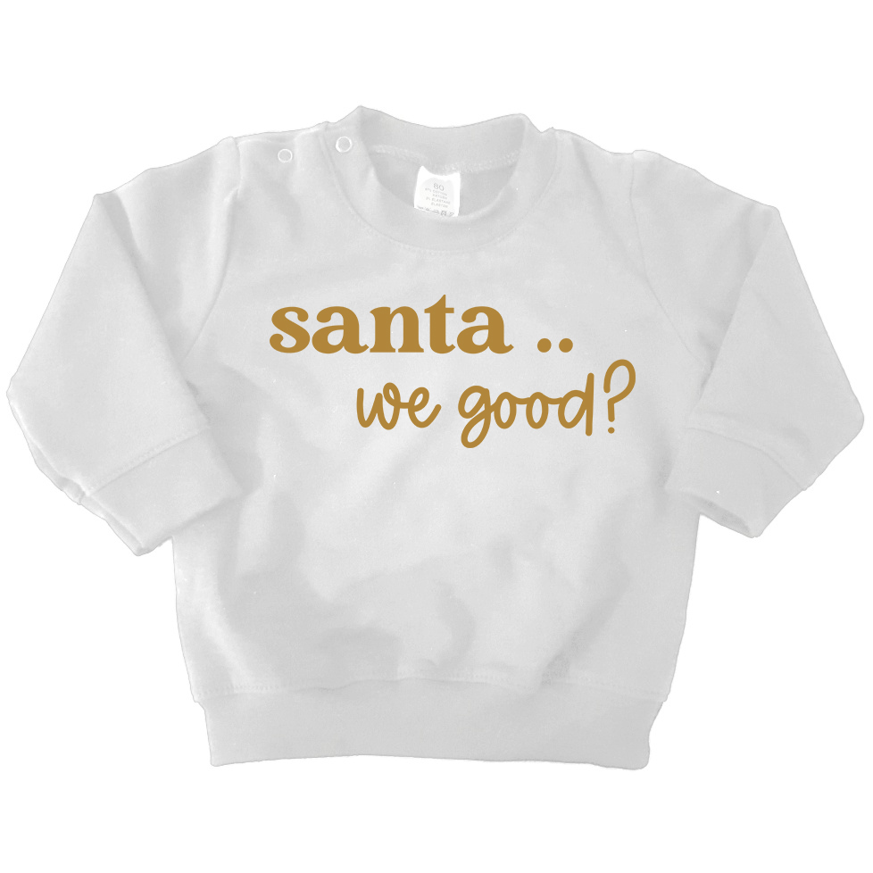 sweater wit opdruk goud santa