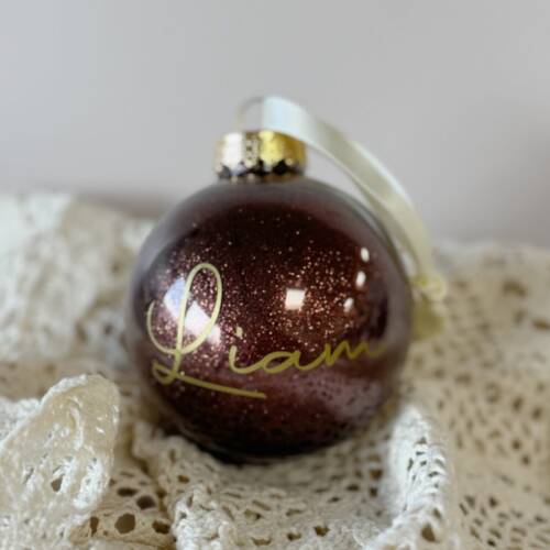 Kerstbal rode glitters met naam