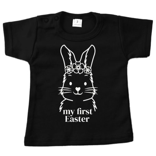 baby shirt pasen my first easter big bunny meisje zwart