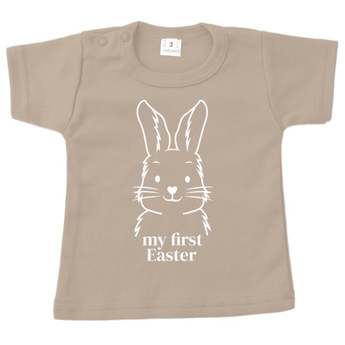 baby shirt pasen my first easter big bunny zand opdruk wit
