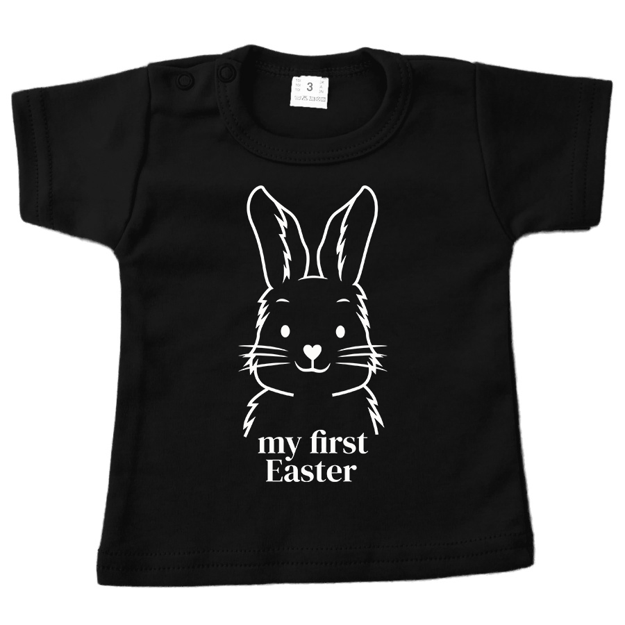 baby shirt pasen my first easter big bunny zwart