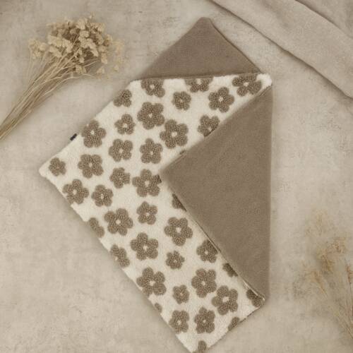 wikkeldeken teddy bloemen ecru taupe met fleece binnenkant wikkeldeken teddy bloemen ecru/taupe
