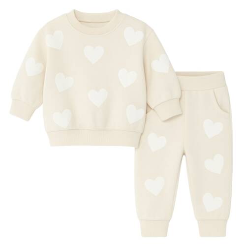 joggingset meisje beige witte hartjes joggingset meisje beige witte hartjes