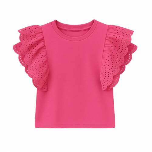 broderie ruffle top roze