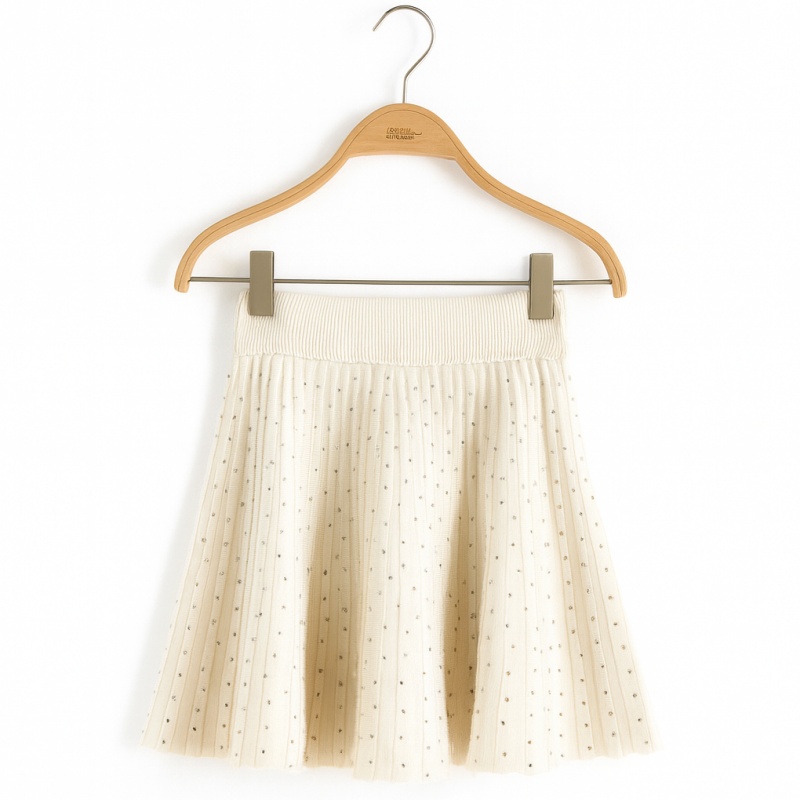 Meisjes rok beige met glittersteentjes, gebreid met elastische tailleband Meisjes rok beige met glittersteentjes, gebreid met elastische tailleband