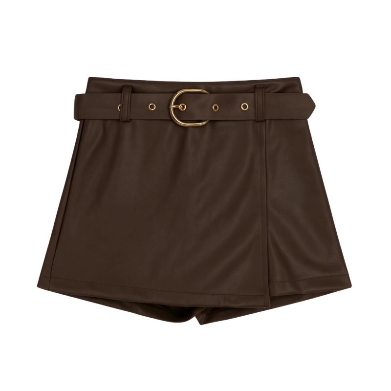 meisjes leatherlook broekrokje bruin maat 98104 tm 158164