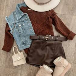 set meisje herfst leren broek rokje