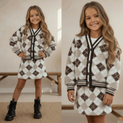 Meisjes teddy set met ruit Meisjes teddy set met ruit