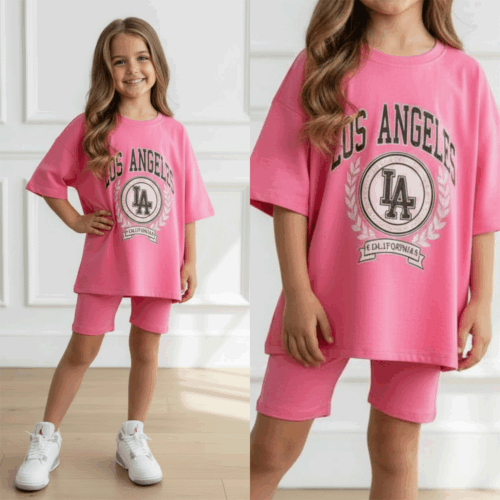 LA set oversized t shirt en legging short in pink LA set oversized t shirt en legging short in pink