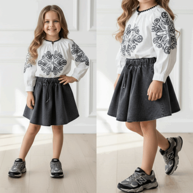 boho blouse meisjes zwart wit