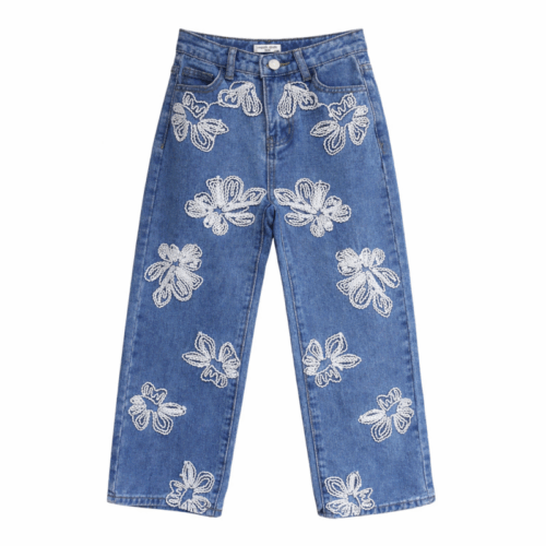 jeans witte bloemen