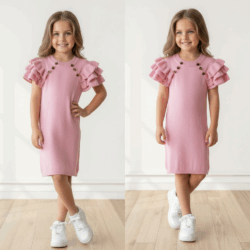 lichtgebreid jurkje meisje roze