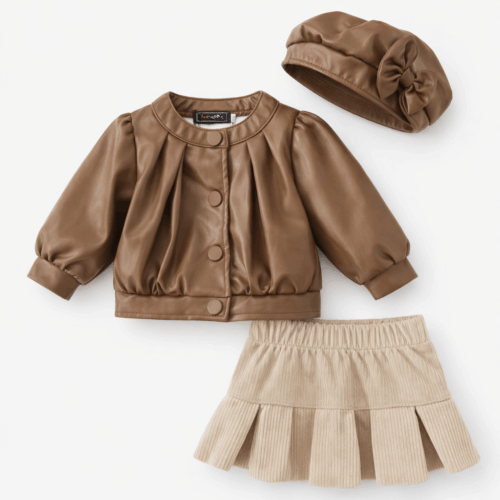 meisjes 3 delige set leatherlook bruin (2)