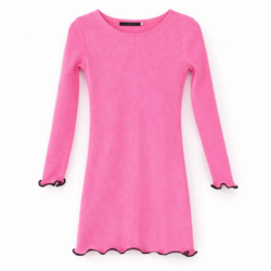 meisjes rib jurkje roze lange mouwen
