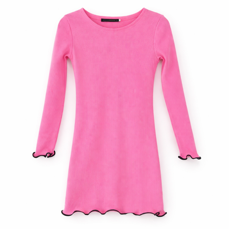 meisjes rib jurkje roze lange mouwen