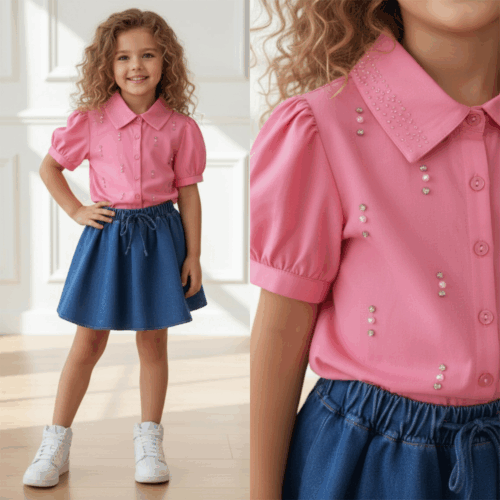 roze blouse meisje parels roze blouse meisje parels