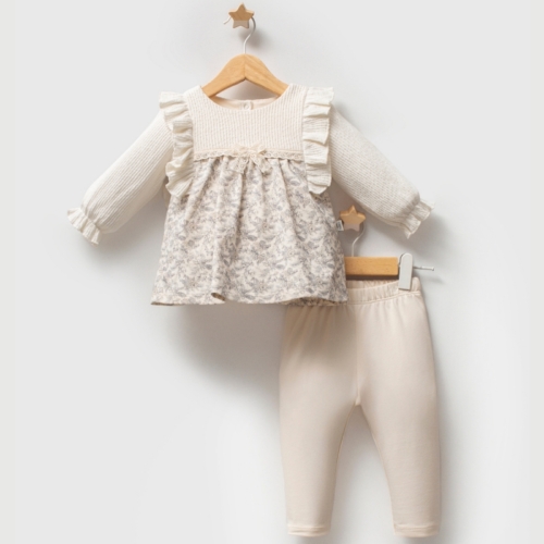 set meisjes beige bloemen