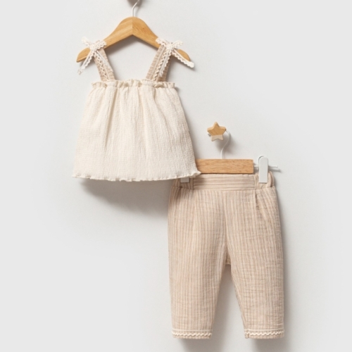 Nipperland beige baby meisjes set lange broek