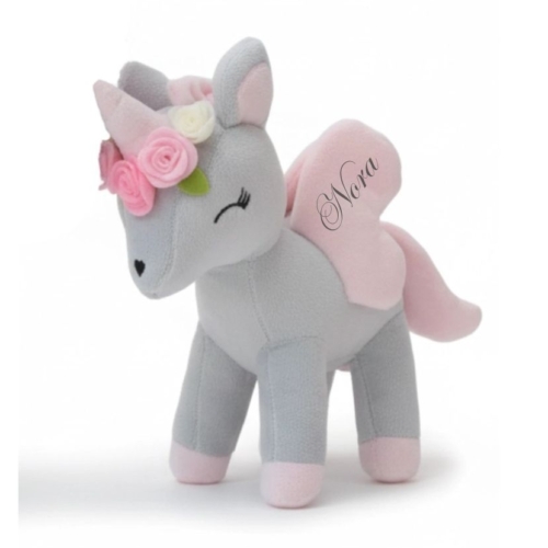 grijze unicorn knuffel met naam