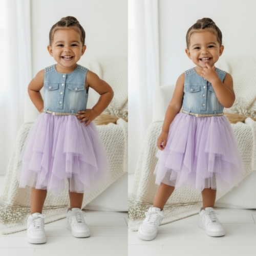meisjes denim tutu jurkje lila (2)