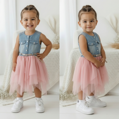 meisjes denim tutu jurkje roze
