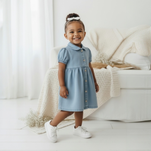 meisjes jurkje denim blauw knoopjes Nipperland (1)