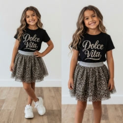 meisjes t shirt zwart dolce vita leopard print