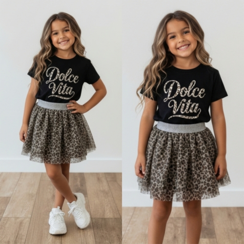 meisjes t shirt zwart dolce vita leopard print