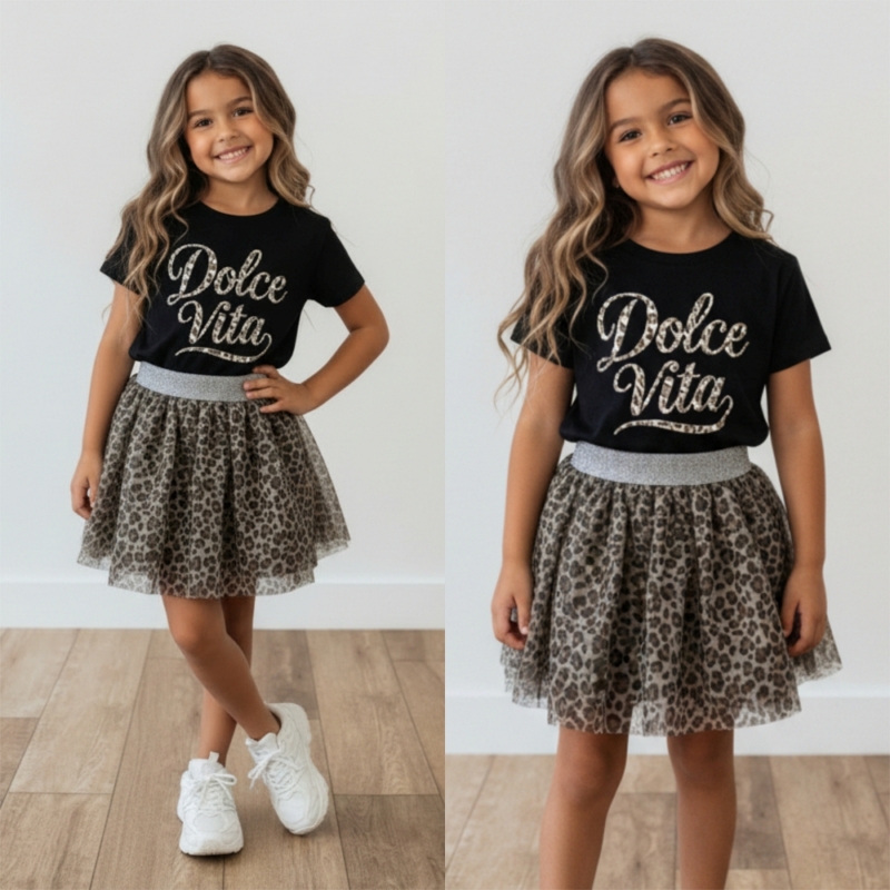 meisjes t shirt zwart dolce vita leopard print