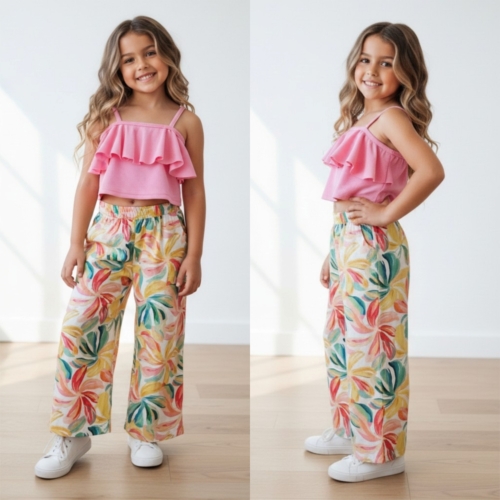 meisjes zomerset lichtroze ruffle top bloemen broek
