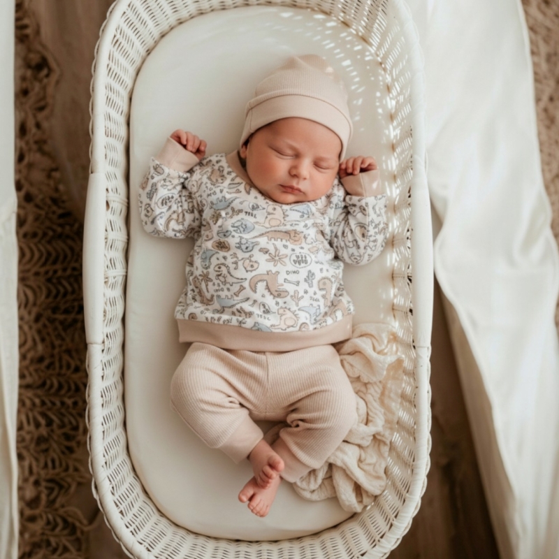 unisex dino pyjama beige katoen