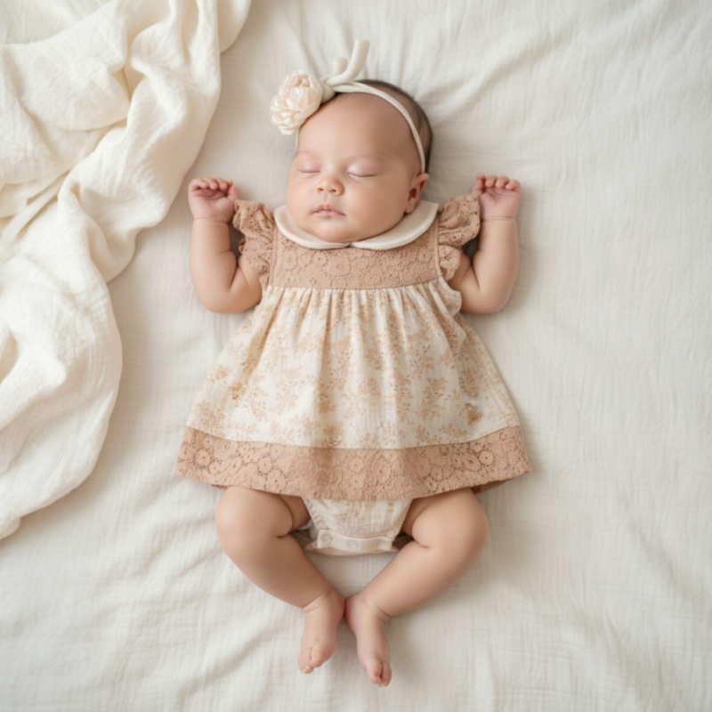 vintage lace dress beige baby jurkje
