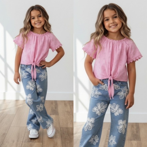 meisjes broderie top roze
