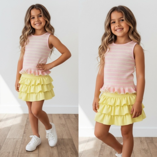 meisjes rib top roze geel gestreept met roes