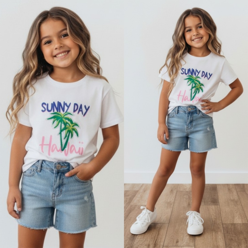 meisjes shirt wit met hawaii print en palmboom (2) meisjes shirt wit met hawaii print en palmboom (2)