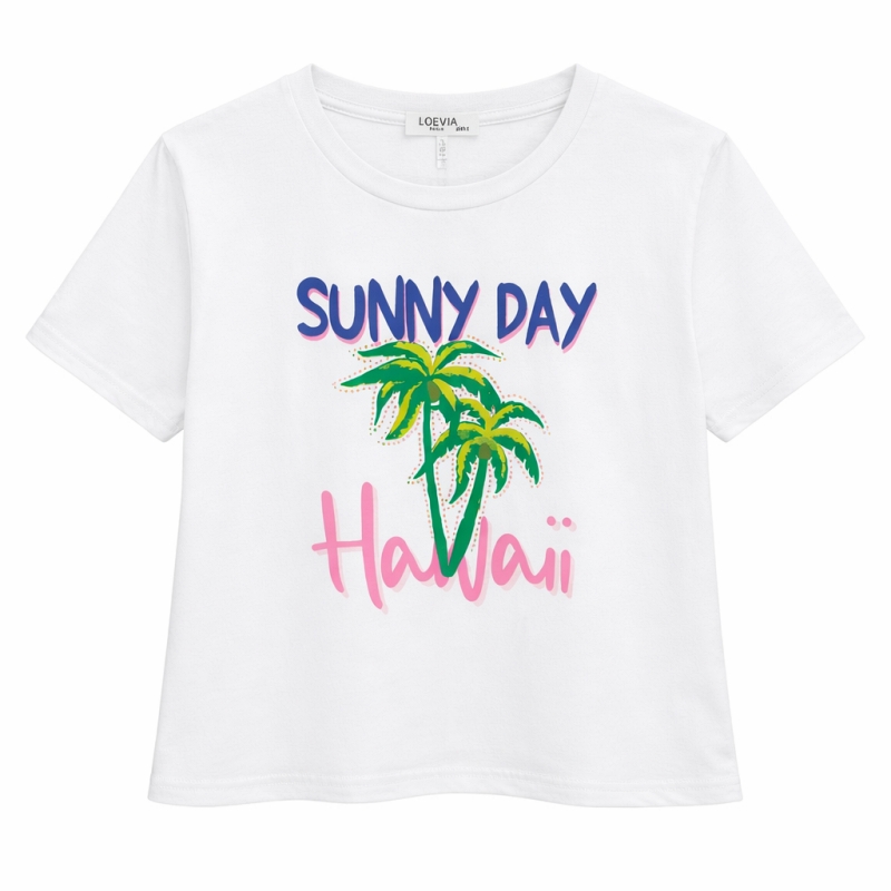 meisjes shirt wit met hawaii print en palmboom meisjes shirt wit met hawaii print en palmboom
