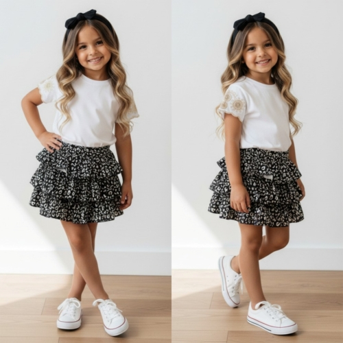 meisjes wit shirt borduring mouwen