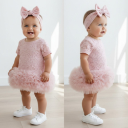 baby meisjes jurk roze kant met tutu en haarband feestjurk