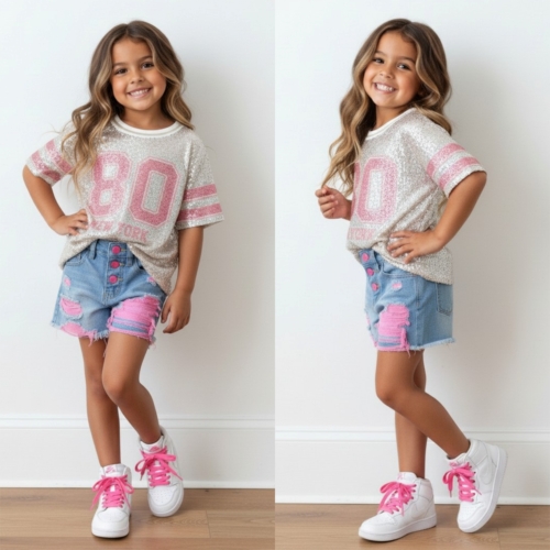 meisjes glitter t shirt new york roze