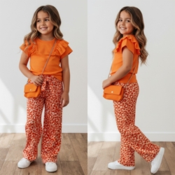meisjes jogger panterprint oranje