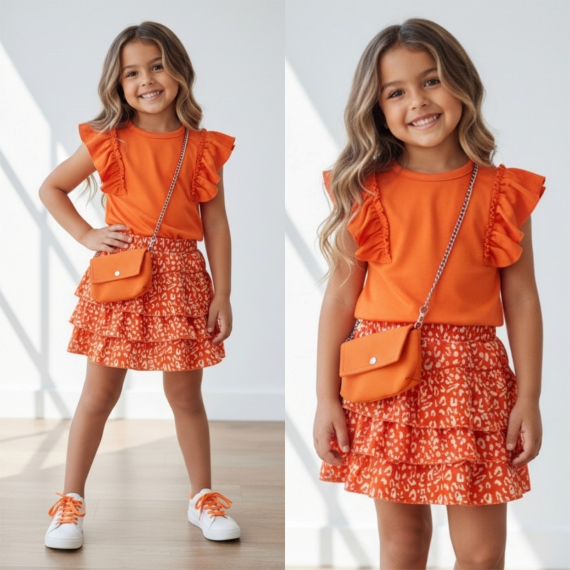 meisjes oranje shirt ruffle mouwen tasje koningsdag meisjes oranje shirt ruffle mouwen tasje koningsdag