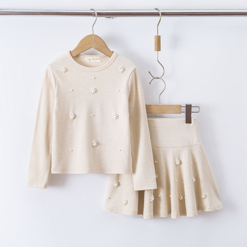 set meisjes longsleeve en rok creme beige set meisjes longsleeve en rok creme beige