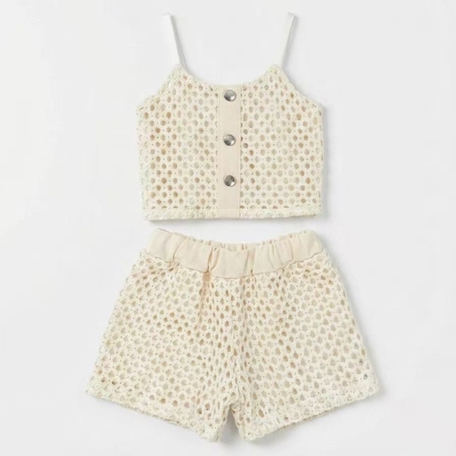 zomer set gehaakt beige meisjes