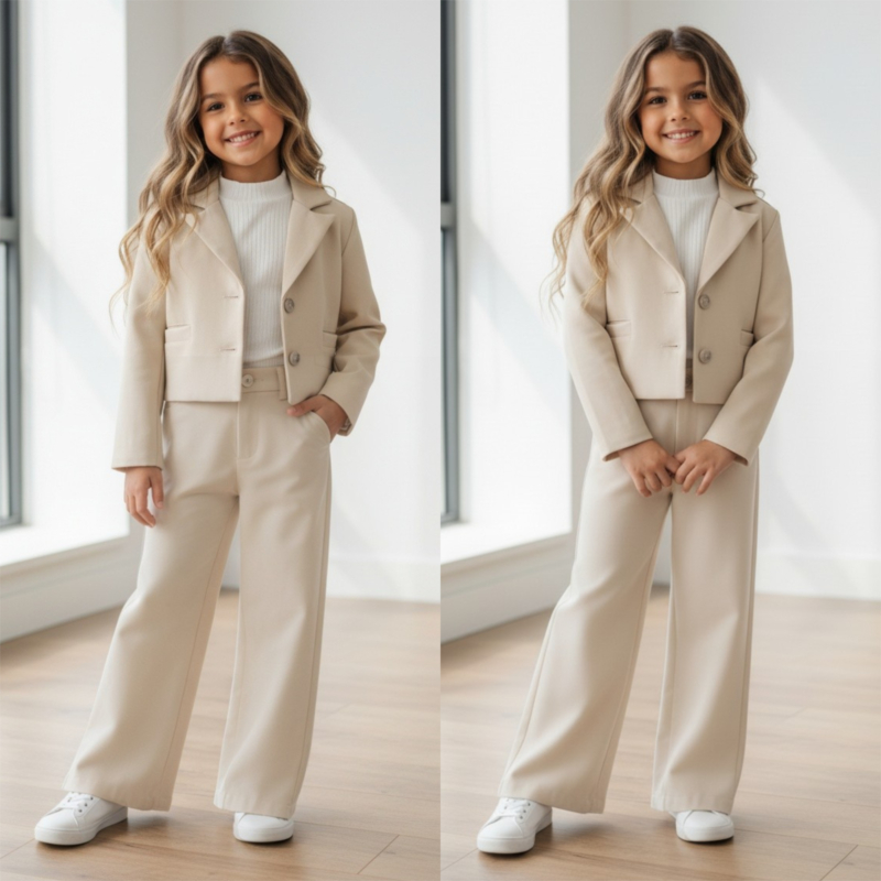 2 delige blazer set beige meisjes 2 delige blazer set beige meisjes