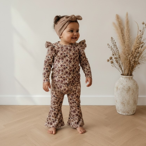 broek flared bloemen bruin