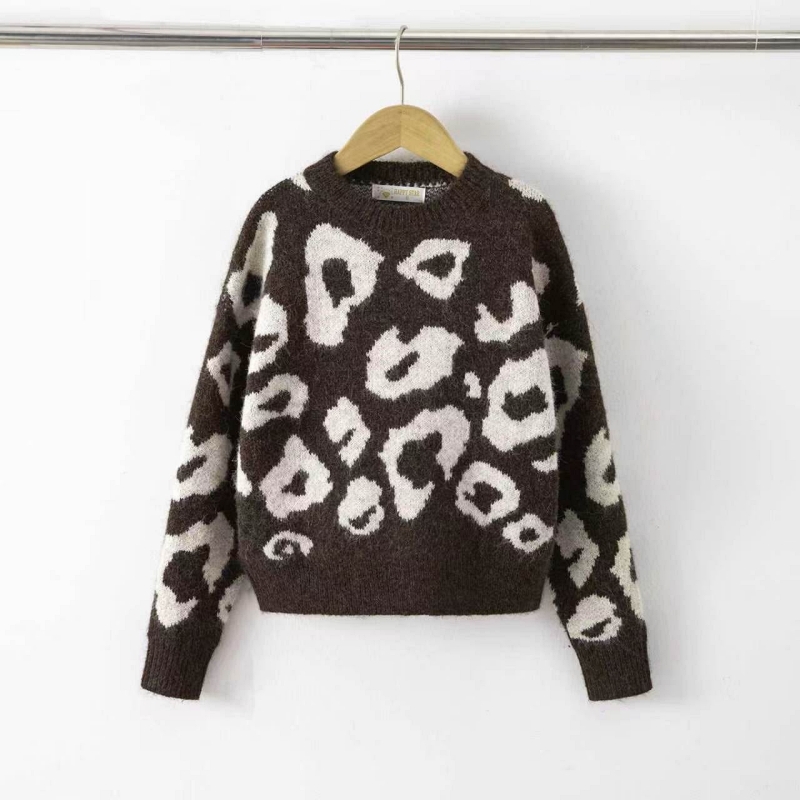 gebreide meisjes trui leopard bruin gebreide meisjes trui leopard bruin